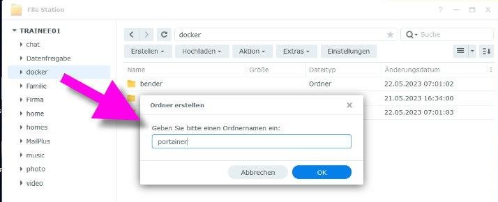 Portainer Ordner anlegen