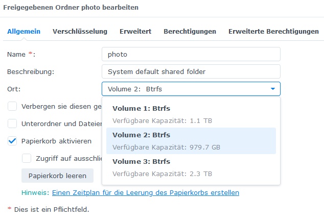 Synology Photo Ordner verschieben