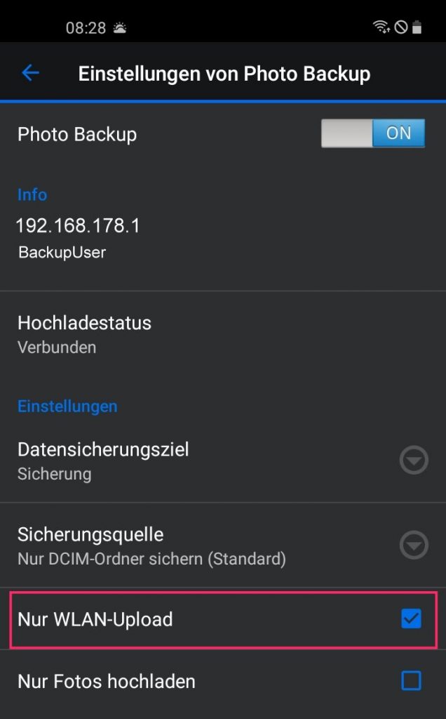 Synology DS-Photo Sicherung im WLan