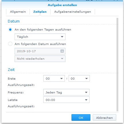 Synology Aufgabenplanung Frequenz