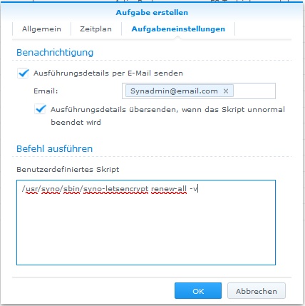 Synology Aufgabenplanung Script