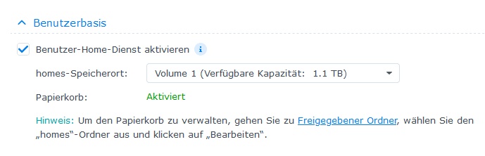 Synology Benutzerbaisis verschieben