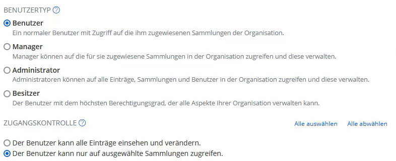 Bitwarden Benutzerzugriff steuern