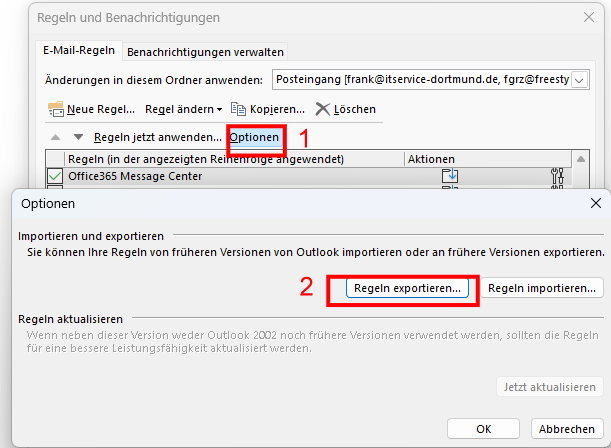 Outlook Regeln exportieren