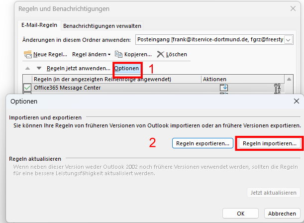 Outlook Regeln importieren