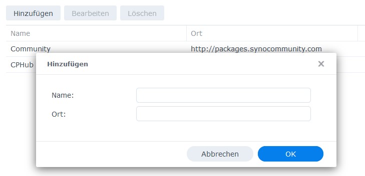 Synology Paketquelle angeben