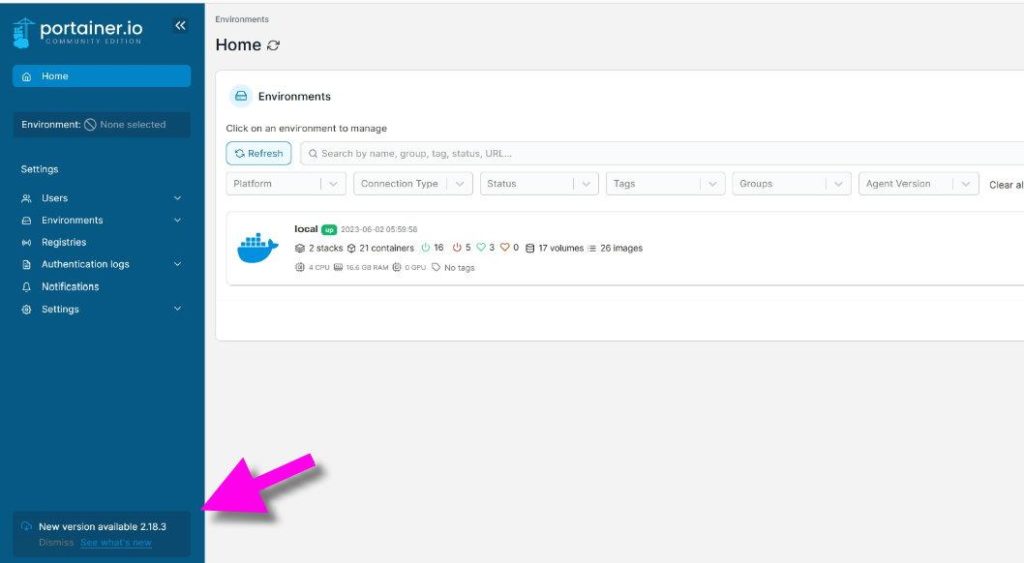Portainer Upgrade installieren
