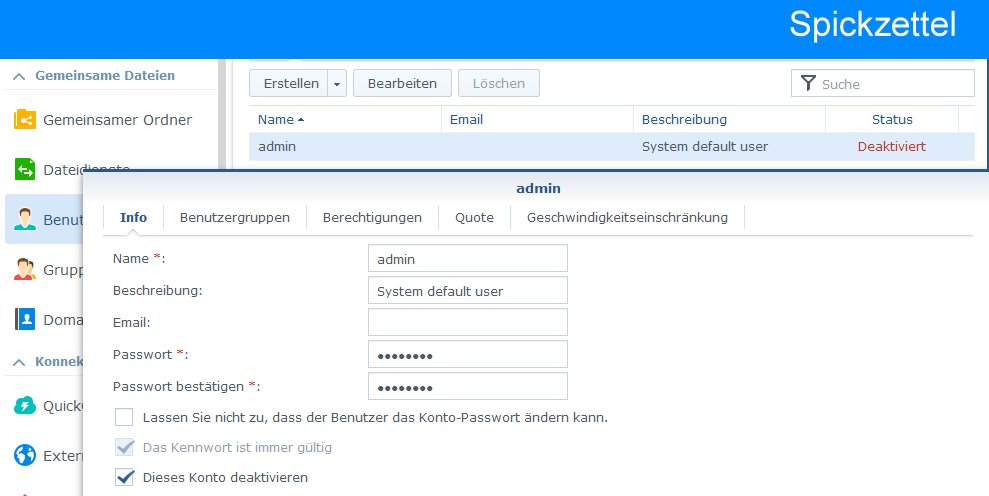 spickzettel admin konto deaktivieren