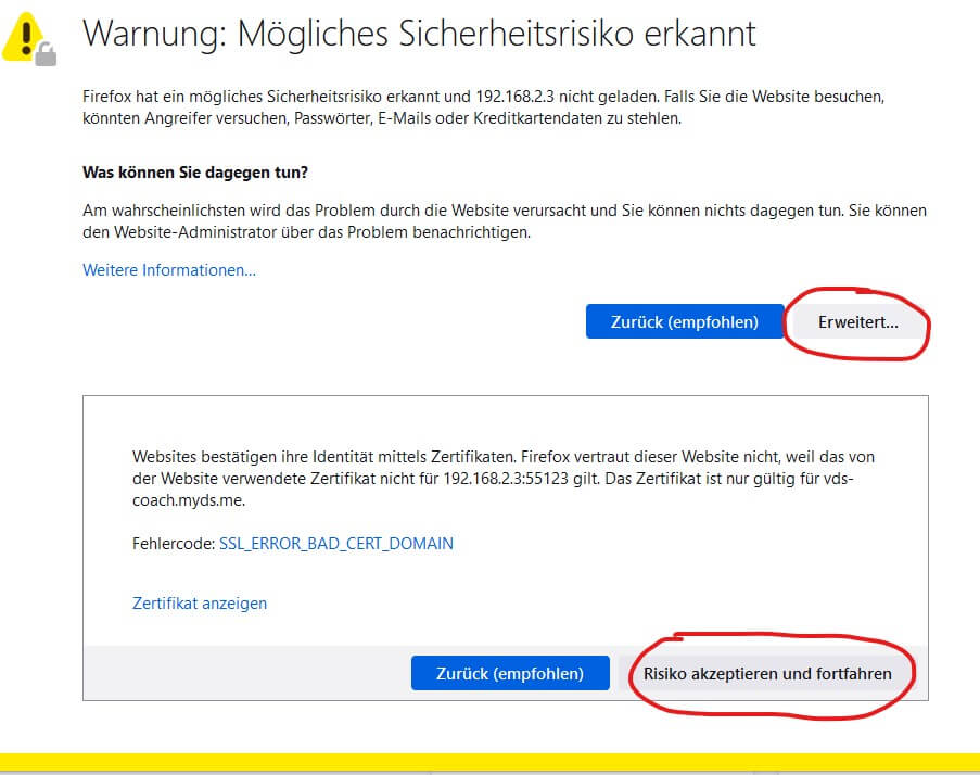 SSL Verbindung zu Ausnahmeliste hinzufügen