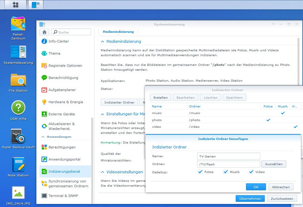 synology index neuer ordner